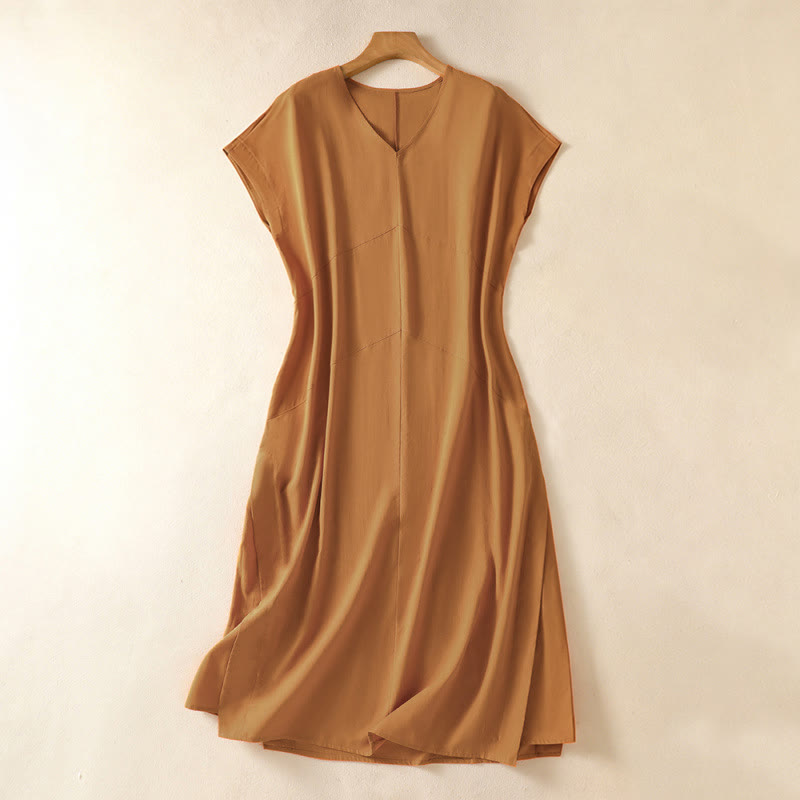 Buddha Stones Summer Elegant Minimalist Solid Women's Summer Sleeveless Dress With Pocket
