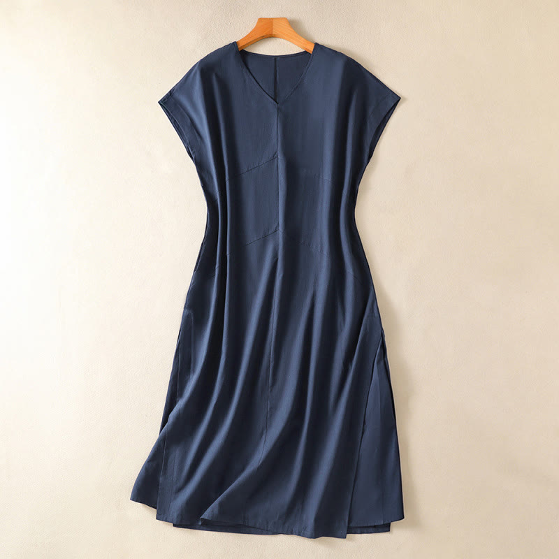 Buddha Stones Summer Elegant Minimalist Solid Women's Summer Sleeveless Dress With Pocket