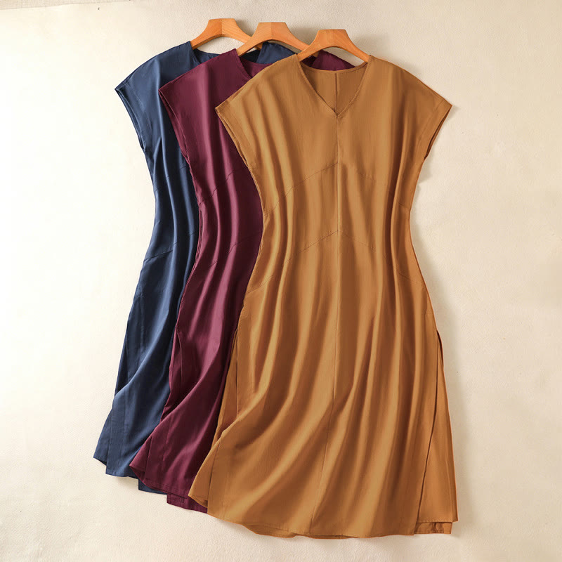 Buddha Stones Summer Elegant Minimalist Solid Women's Summer Sleeveless Dress With Pocket