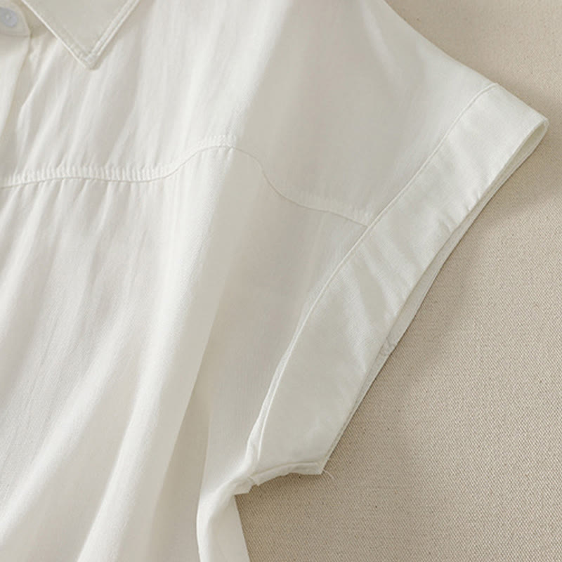 Buddha Stones Summer Casual Minimalist Button-Up Solid Women's Short Sleeve Shirts