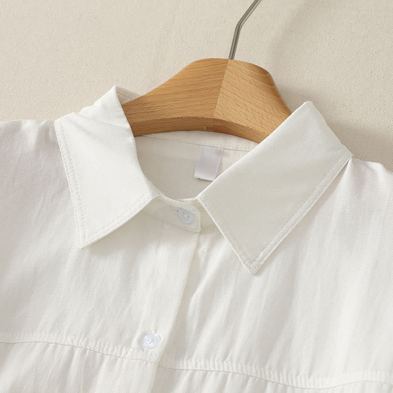 Buddha Stones Summer Casual Minimalist Button-Up Solid Women's Short Sleeve Shirts