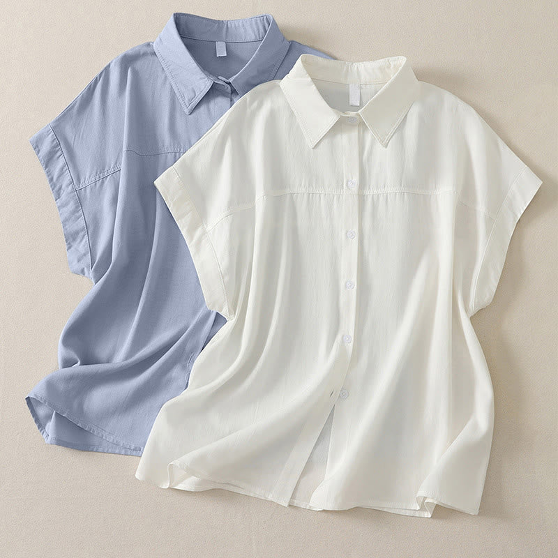 Buddha Stones Summer Casual Minimalist Button-Up Solid Women's Short Sleeve Shirts