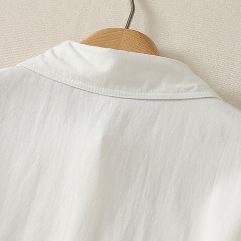 Buddha Stones Summer Casual Minimalist Button-Up Solid Women's Short Sleeve Shirts