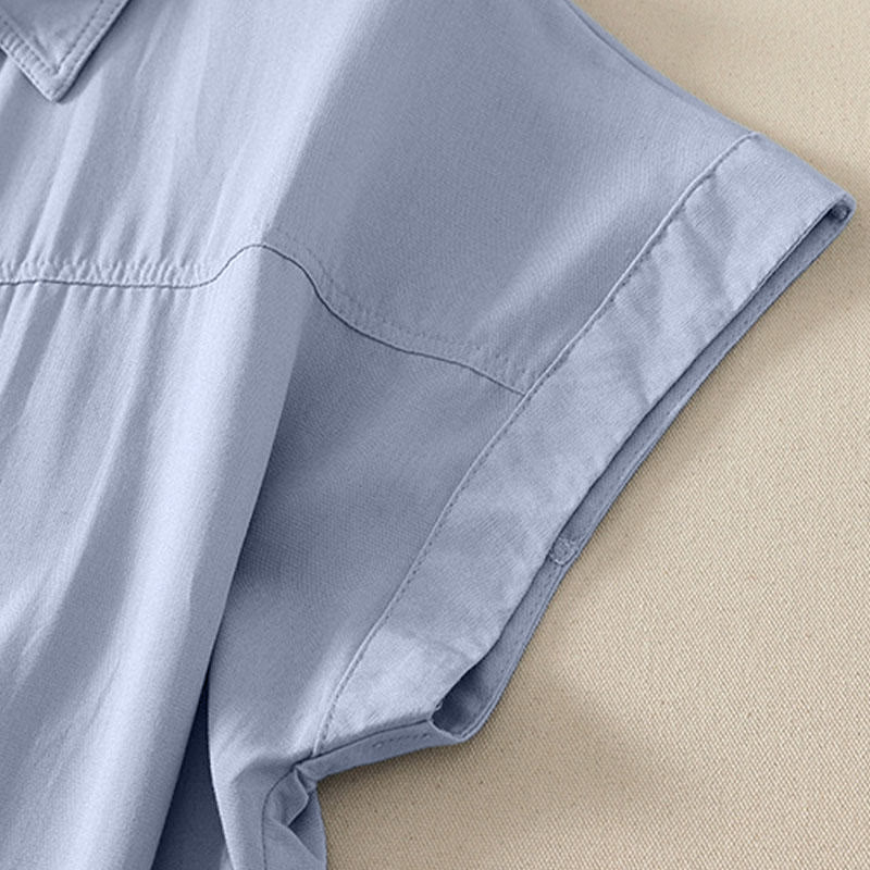 Buddha Stones Summer Casual Minimalist Button-Up Solid Women's Short Sleeve Shirts