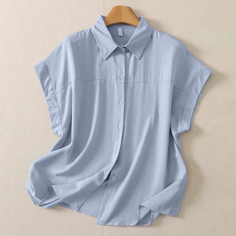 Buddha Stones Summer Casual Minimalist Button-Up Solid Women's Short Sleeve Shirts