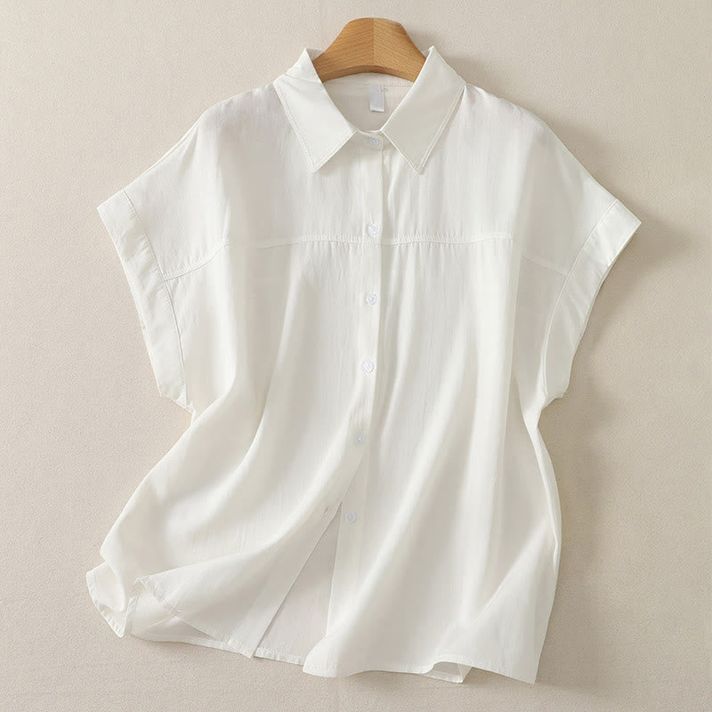 Buddha Stones Summer Casual Minimalist Button-Up Solid Women's Short Sleeve Shirts
