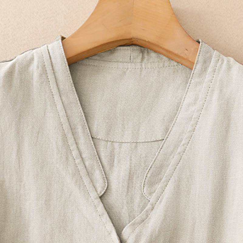 Buddha Stones Summer Casual Minimalist V-Neck Button-Up Solid Tank Top Women's Sleeveless Shirts