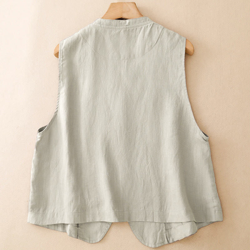 Buddha Stones Summer Casual Minimalist V-Neck Button-Up Solid Tank Top Women's Sleeveless Shirts