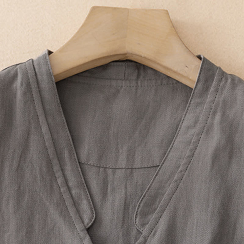 Buddha Stones Summer Casual Minimalist V-Neck Button-Up Solid Tank Top Women's Sleeveless Shirts