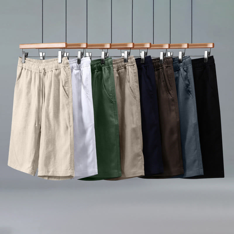 Buddha Stones Summer Casual Minimalist Drawstring Solid Men's Shorts With Pocket