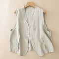 Buddha Stones Summer Casual Minimalist V-Neck Button-Up Solid Tank Top Women's Sleeveless Shirts