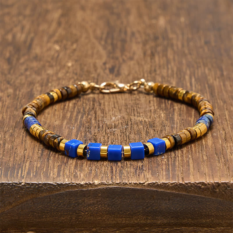 FREE Today: Serenity and Courage Lapis Lazuli Tiger Eye Square Beaded Bracelet