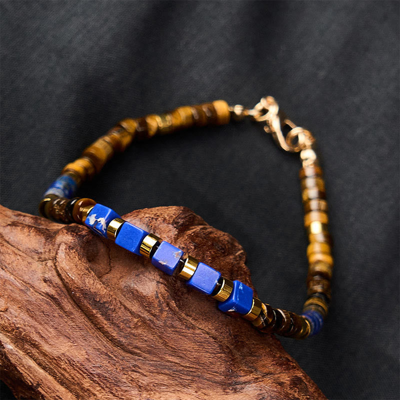 FREE Today: Serenity and Courage Lapis Lazuli Tiger Eye Square Beaded Bracelet