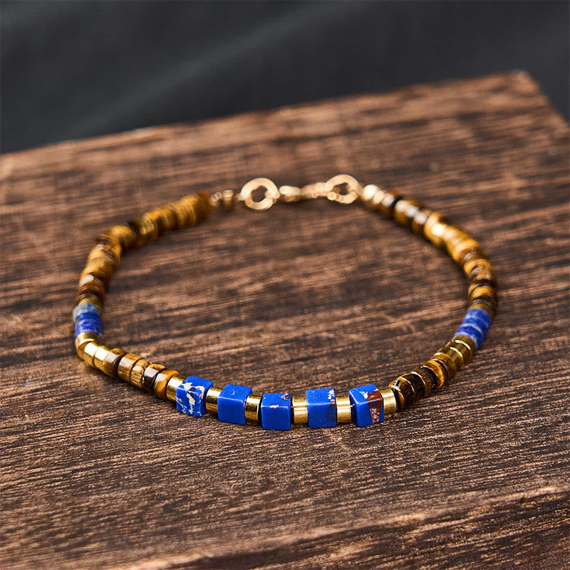FREE Today: Serenity and Courage Lapis Lazuli Tiger Eye Square Beaded Bracelet