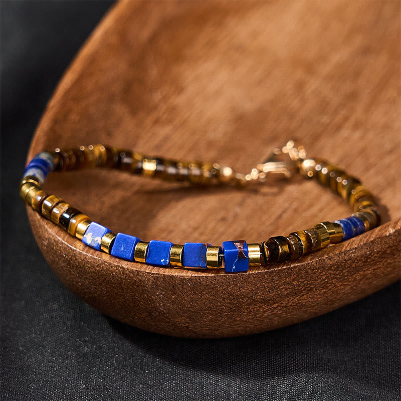 FREE Today: Serenity and Courage Lapis Lazuli Tiger Eye Square Beaded Bracelet