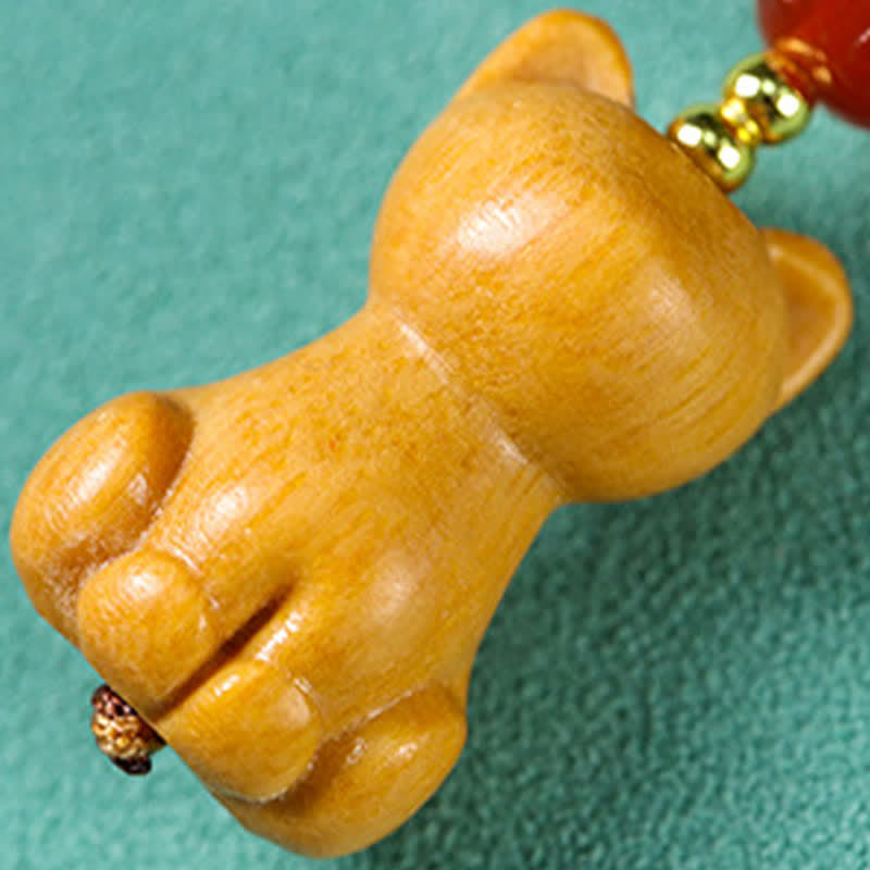 Buddha Stones Hand Carved Sandalwood Cat Fish Purification Keychains