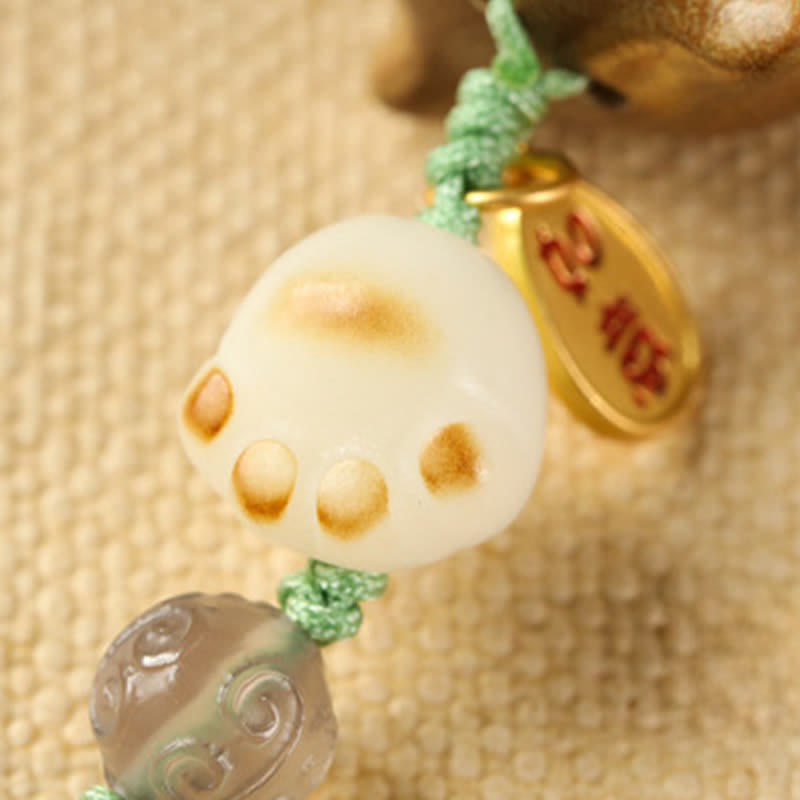 Buddha Stones Green Sandalwood Cat Hand-Woven Soothing Keychains