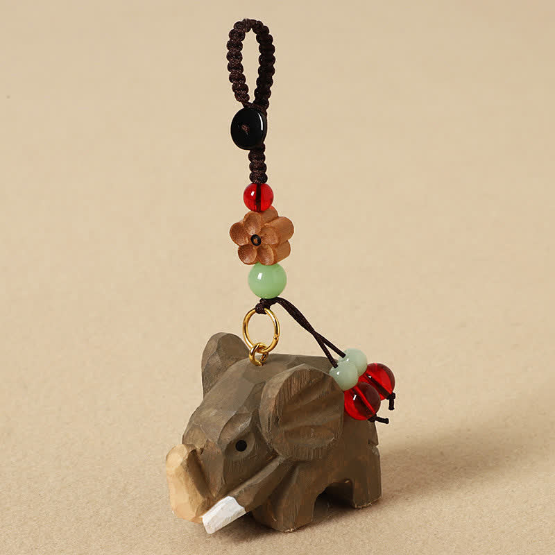 Buddha Stones Natural Wood Elephant Peace Om Mani Padme Hum Purity Keychains