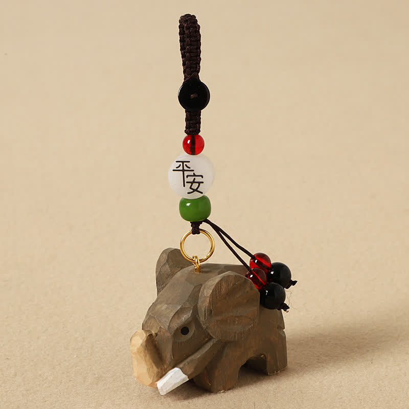Buddha Stones Natural Wood Elephant Peace Om Mani Padme Hum Purity Keychains
