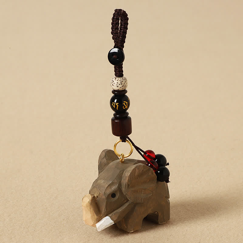Buddha Stones Natural Wood Elephant Peace Om Mani Padme Hum Purity Keychains