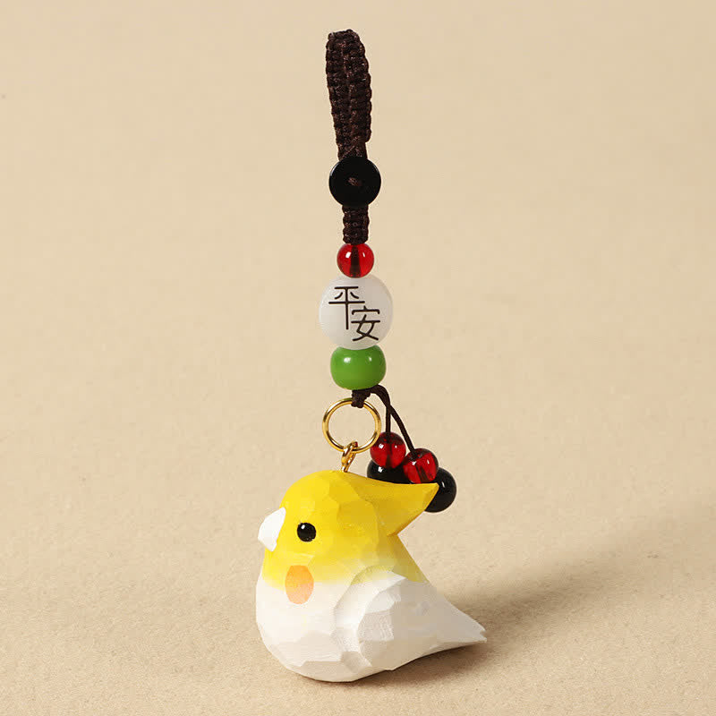 Buddha Stones Hand-Carved Natural Wood Cockatiel Om Mani Padme Hum Focus Keychains