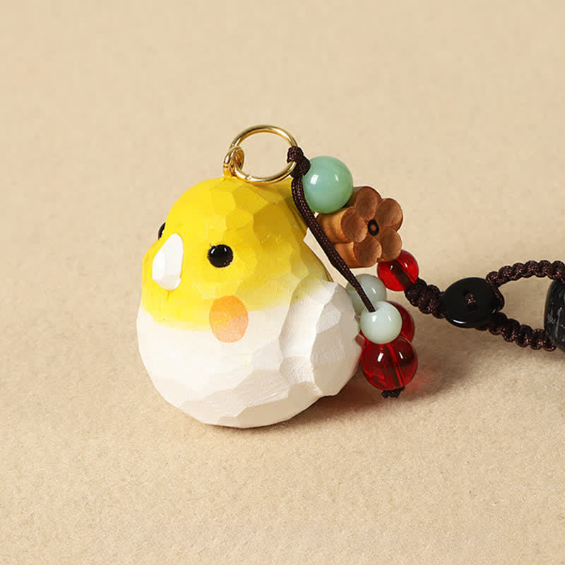 Buddha Stones Hand-Carved Natural Wood Cockatiel Om Mani Padme Hum Focus Keychains