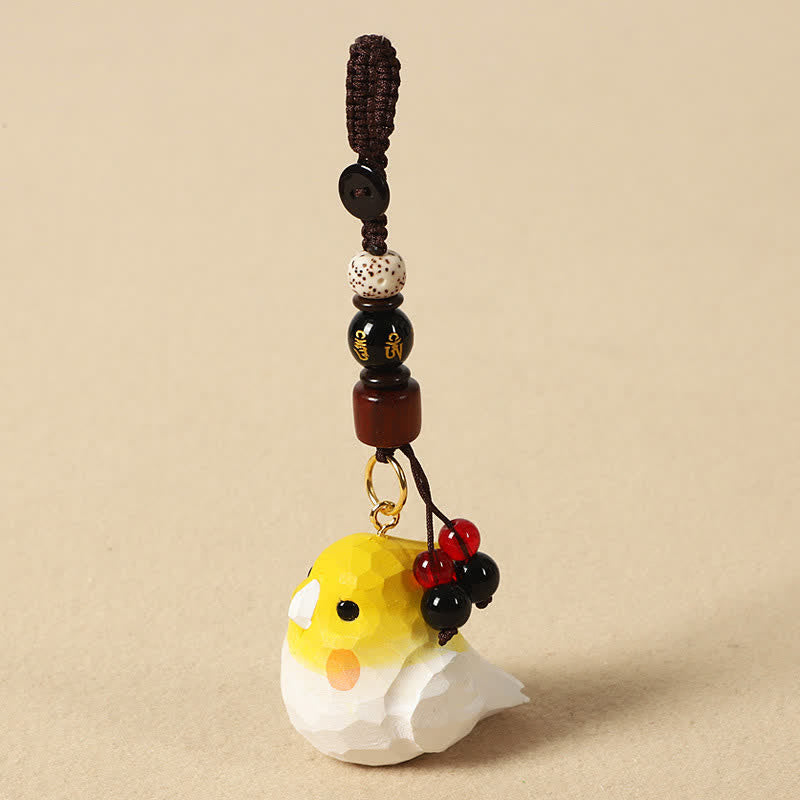 Buddha Stones Hand-Carved Natural Wood Cockatiel Om Mani Padme Hum Focus Keychains