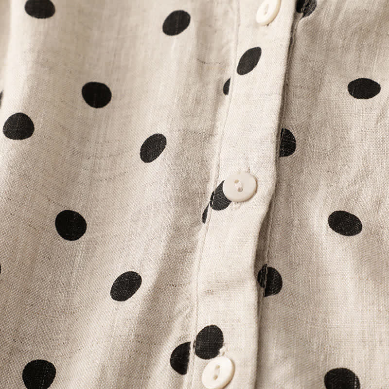 Buddha Stones Summer Polka Dot V-Neck Lace-up Women's Knee Length Dress With Pockets