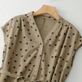 Buddha Stones Summer Polka Dot V-Neck Lace-up Women's Knee Length Dress With Pockets