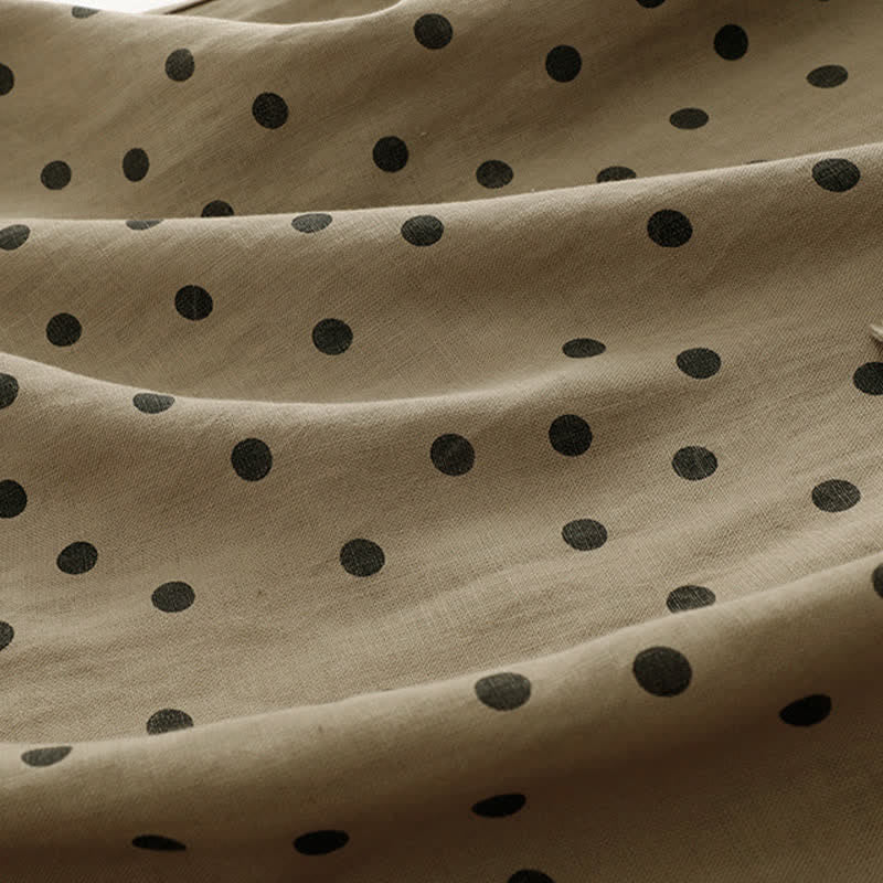 Buddha Stones Summer Polka Dot V-Neck Lace-up Women's Knee Length Dress With Pockets