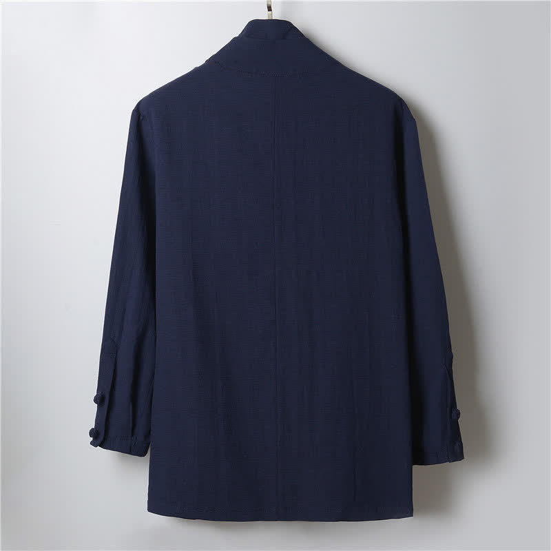 Buddha Stones Spring Casual Minimalist Solid Lapel Ramie Men's Kimono