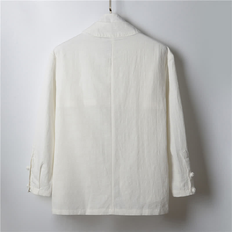 Buddha Stones Spring Casual Minimalist Solid Lapel Ramie Men's Kimono