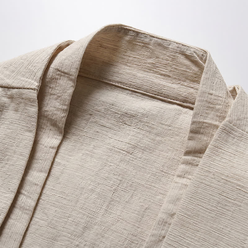 Buddha Stones Spring Casual Minimalist Solid Lapel Ramie Men's Kimono