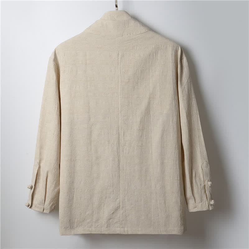 Buddha Stones Spring Casual Minimalist Solid Lapel Ramie Men's Kimono