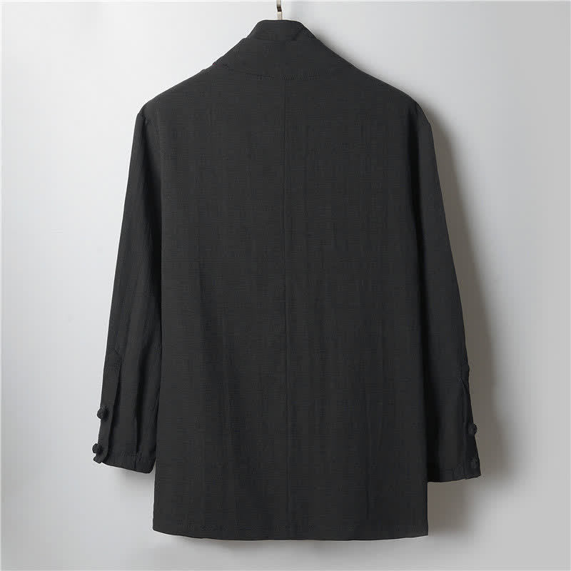 Buddha Stones Spring Casual Minimalist Solid Lapel Ramie Men's Kimono
