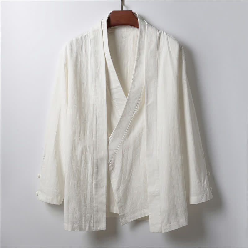 Buddha Stones Spring Casual Minimalist Solid Lapel Ramie Men's Kimono