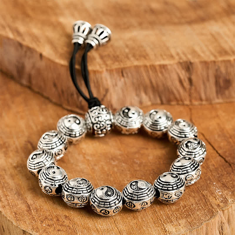 Buddha Stones Copper Bagua Yin Yang Harmony Round Bead Bracelet