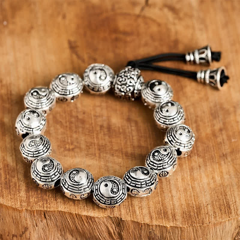 Buddha Stones Copper Bagua Yin Yang Harmony Round Bead Bracelet