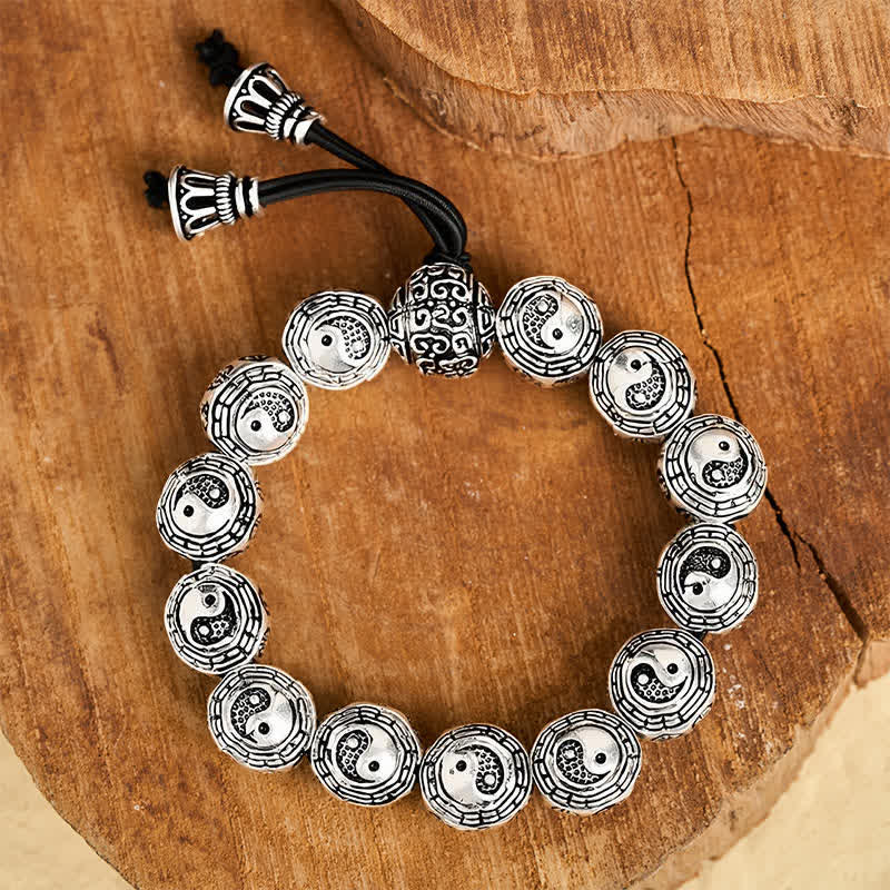 Buddha Stones Copper Bagua Yin Yang Harmony Round Bead Bracelet