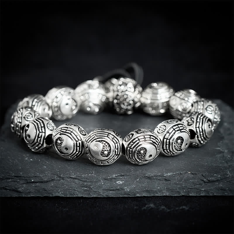 Buddha Stones Copper Bagua Yin Yang Harmony Round Bead Bracelet