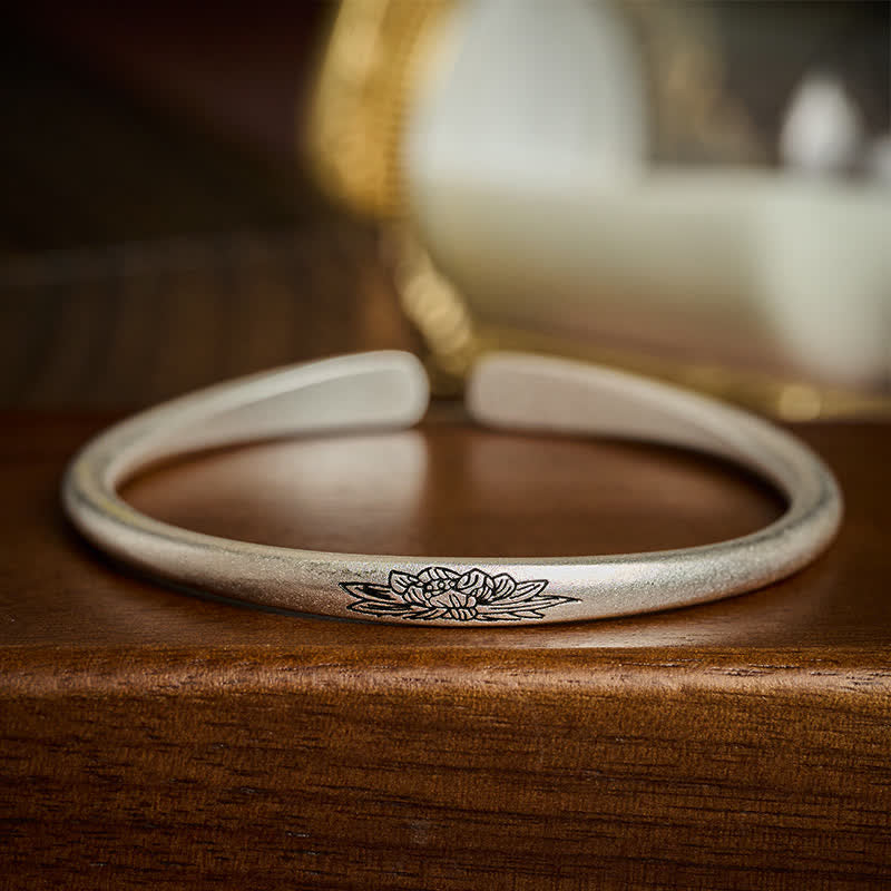 Buddha Stones Copper Lotus New beginning Cuff Bracelet