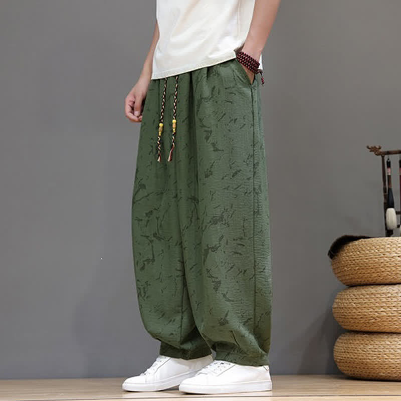 Buddha Stones Summer Casual Minimalist Drawstring Abstract Texture Pattern Ankle Pants Men's Harem Pants With Pocket