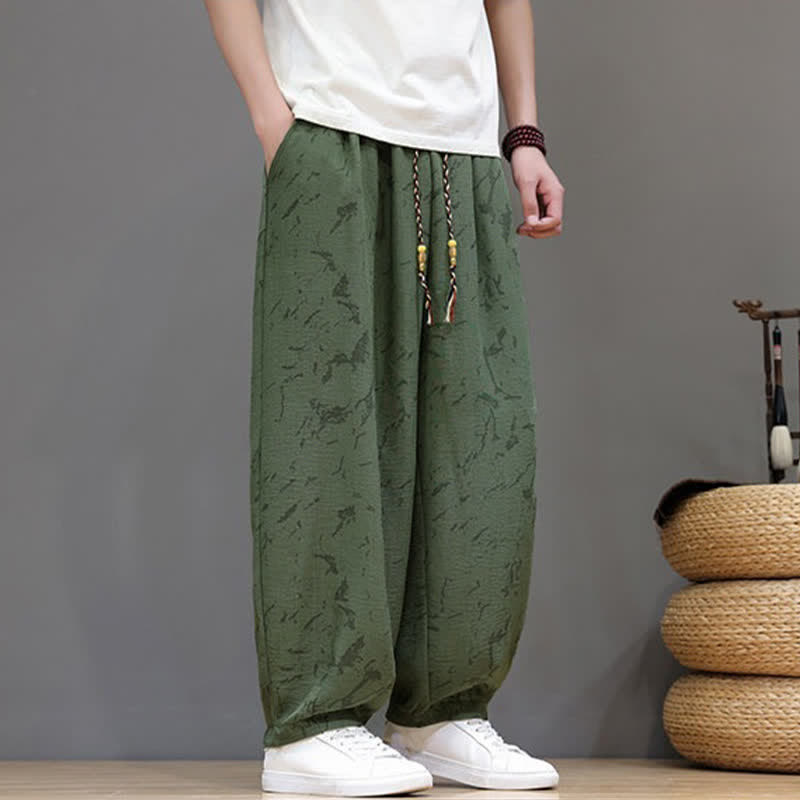 Buddha Stones Summer Casual Minimalist Drawstring Abstract Texture Pattern Ankle Pants Men's Harem Pants With Pocket