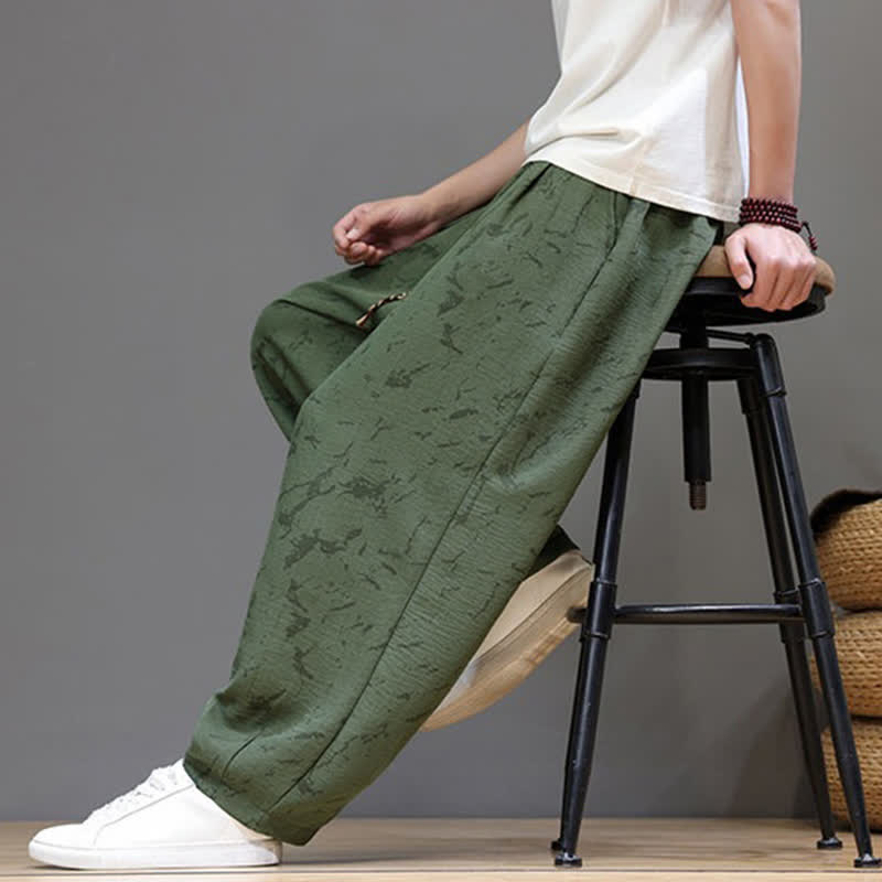Buddha Stones Summer Casual Minimalist Drawstring Abstract Texture Pattern Ankle Pants Men's Harem Pants With Pocket