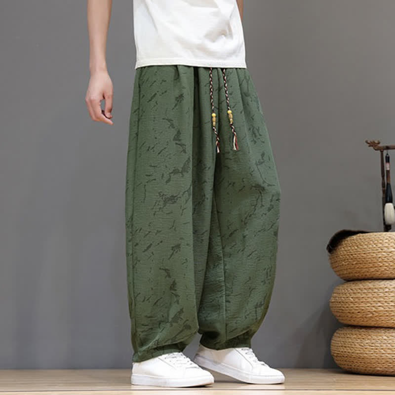 Buddha Stones Summer Casual Minimalist Drawstring Abstract Texture Pattern Ankle Pants Men's Harem Pants With Pocket