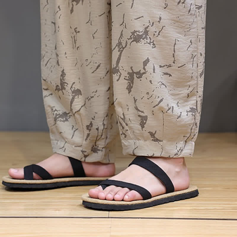 Buddha Stones Summer Casual Minimalist Drawstring Abstract Texture Pattern Ankle Pants Men's Harem Pants With Pocket