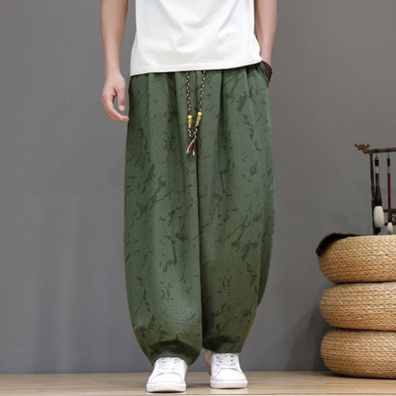 Buddha Stones Summer Casual Minimalist Drawstring Abstract Texture Pattern Ankle Pants Men's Harem Pants With Pocket