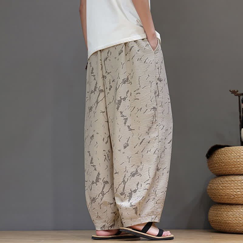 Buddha Stones Summer Casual Minimalist Drawstring Abstract Texture Pattern Ankle Pants Men's Harem Pants With Pocket