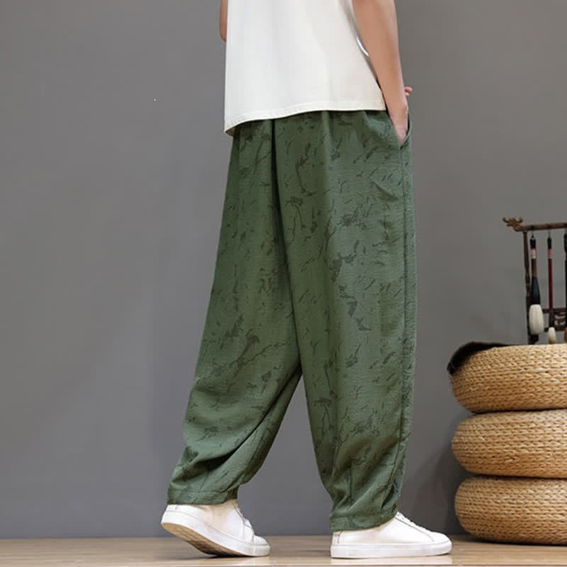 Buddha Stones Summer Casual Minimalist Drawstring Abstract Texture Pattern Ankle Pants Men's Harem Pants With Pocket