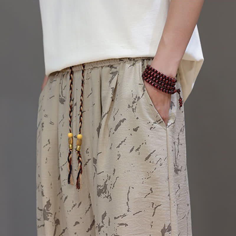 Buddha Stones Summer Casual Minimalist Drawstring Abstract Texture Pattern Ankle Pants Men's Harem Pants With Pocket